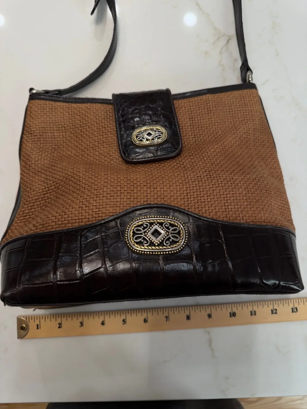 Straw & Croc Embossed Crossbody Bag - Picture 3 of 11